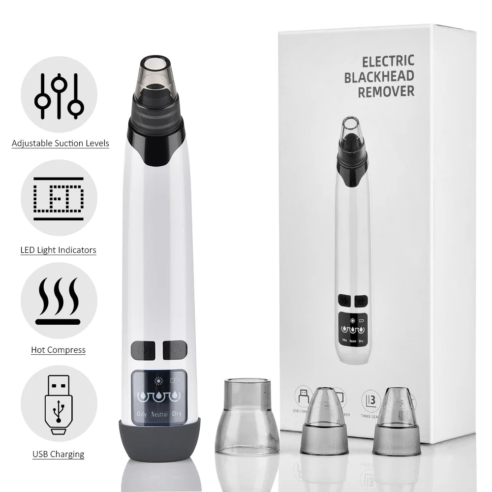 Aspirateur Anti-Points Noirs Électrique USB – Nettoyant Facial 3 Niveaux & 4 Têtes