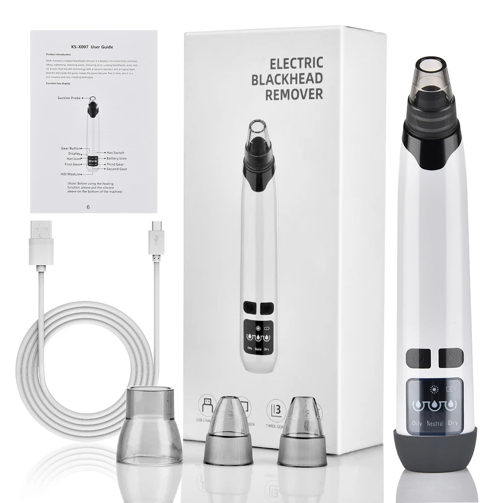 Aspirateur Anti-Points Noirs Électrique USB – Nettoyant Facial 3 Niveaux & 4 Têtes