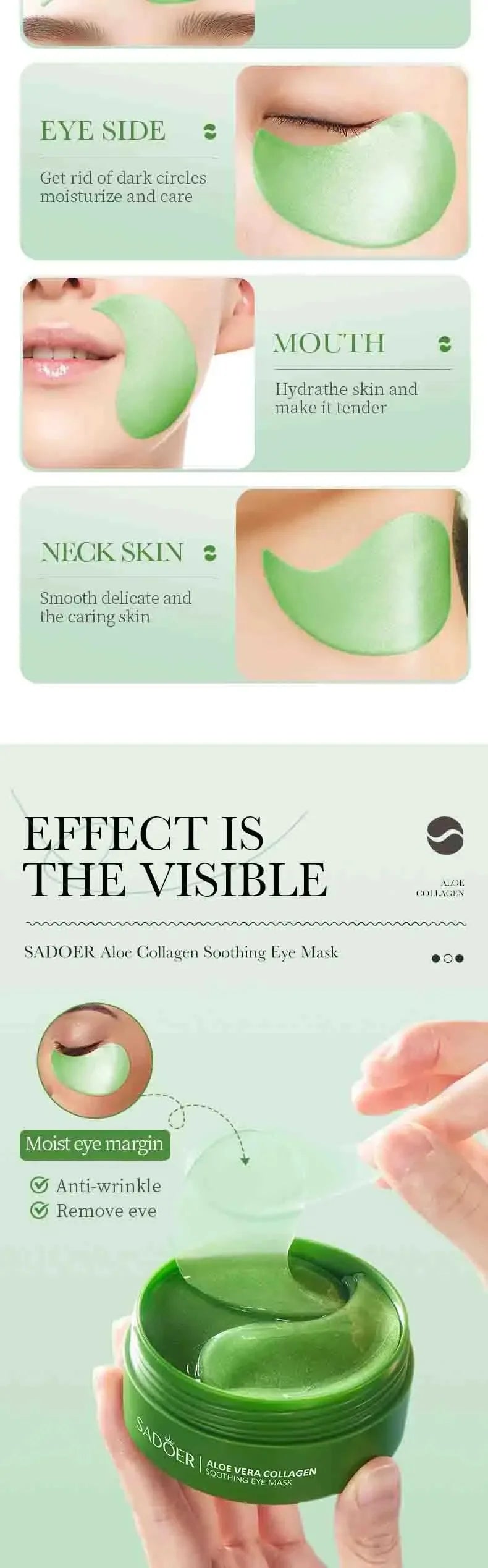Masque Yeux Aloé Vera & Collagène – 60 Pièces (30 Paires) Anti-Cernes & Hydratant