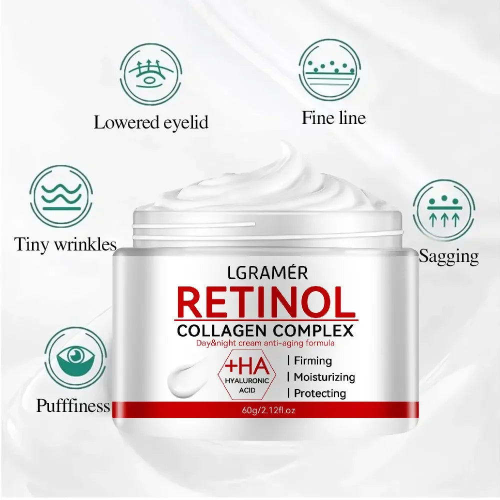 Crème Raffermissante Rétinol & Collagène – Anti-rides, Hydratante & Éclat 30g/60g