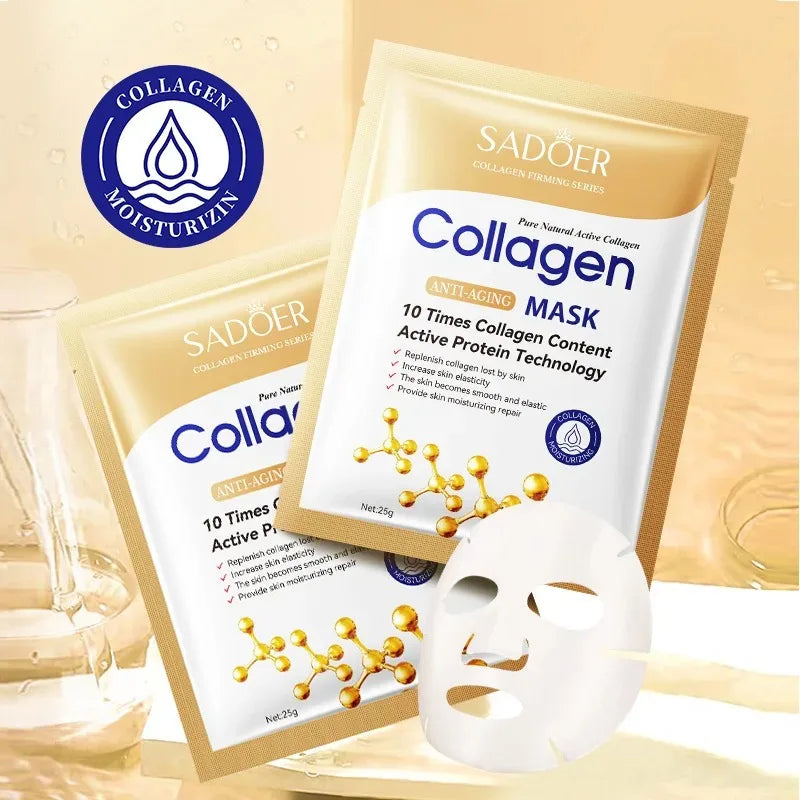 Masque Visage Collagène SADOER – Lot de 5/10/20/30 Pièces Raffermissant & Hydratant
