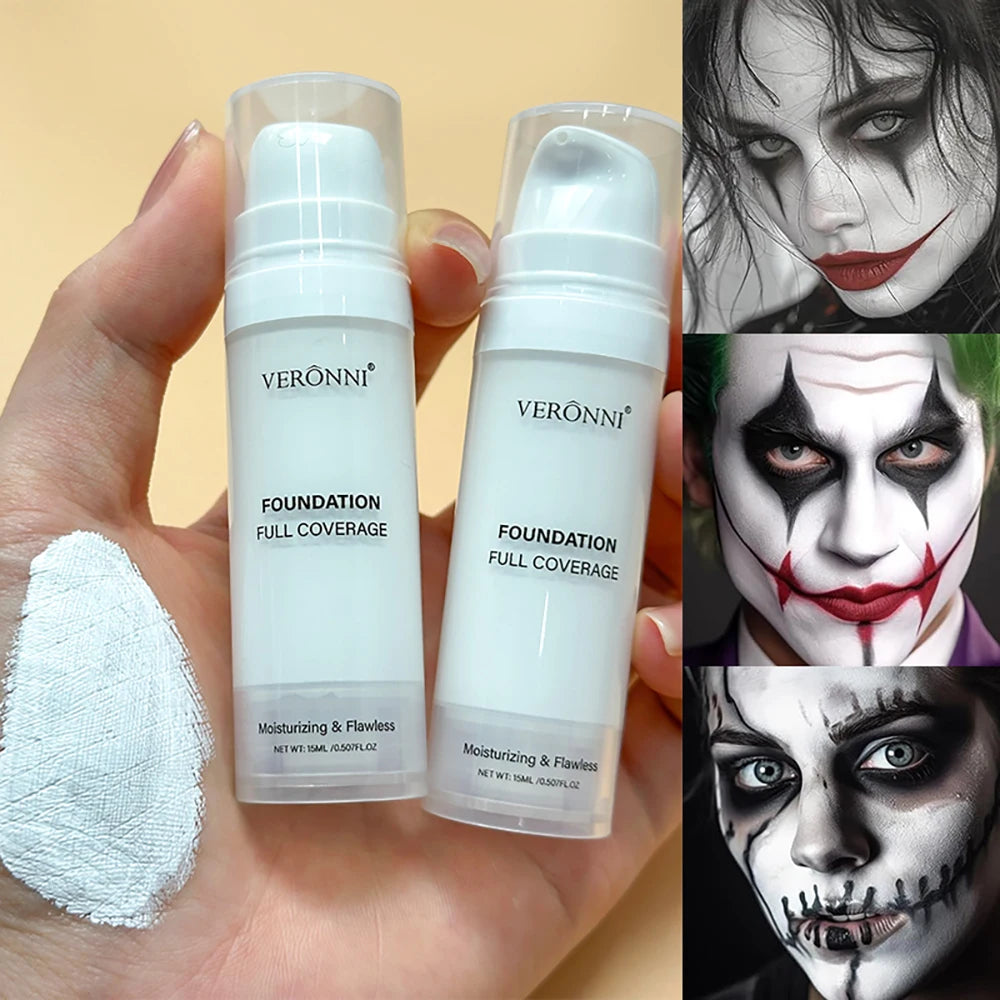 Fond de Teint Liquide Blanc, Couvrance Totale Longue Durée, Formule Crémeuse pour Maquillage Gothique, Cosplay, Fini Mat