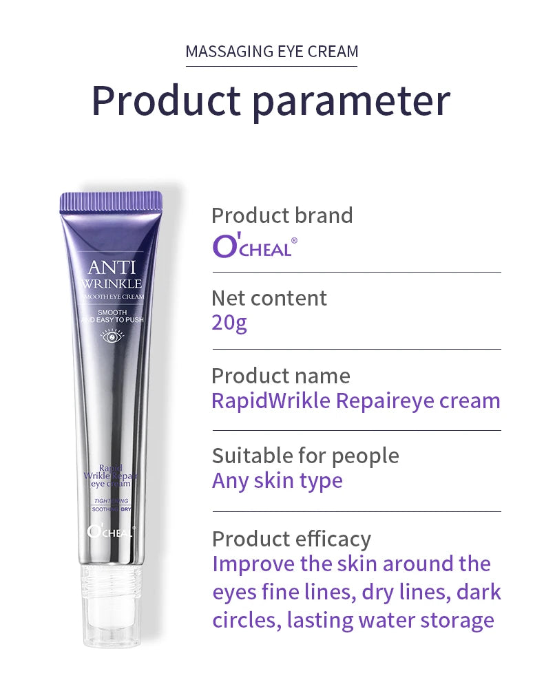 Crème Yeux Roller Massant O'CHEAL – Anti-rides, Anti-Cernes & Acide Hyaluronique 20g