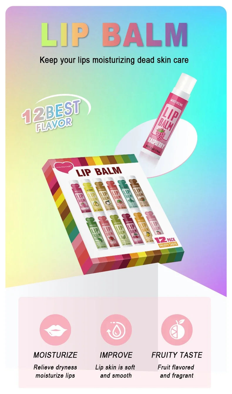 Coffret Cadeau 12 Baumes à Lèvres – Soin Hydratant Lèvres Homme & Femme