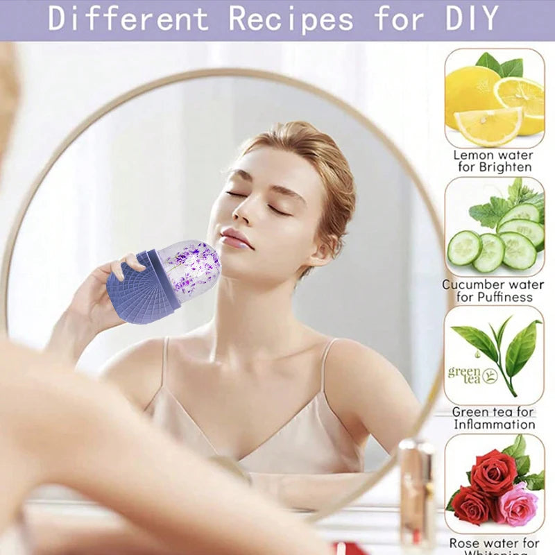 Rouleau de Glace Visage & Yeux – Massage Facial Silicone Réutilisable Anti-Fuites
