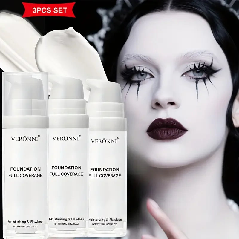 Fond de Teint Liquide Blanc, Couvrance Totale Longue Durée, Formule Crémeuse pour Maquillage Gothique, Cosplay, Fini Mat