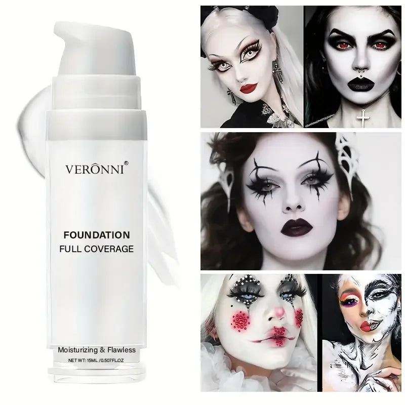 Fond de Teint Liquide Blanc, Couvrance Totale Longue Durée, Formule Crémeuse pour Maquillage Gothique, Cosplay, Fini Mat
