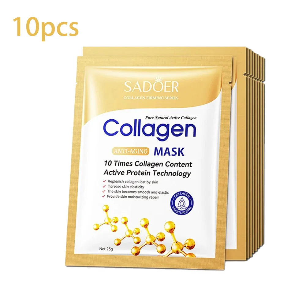 Masque Visage Collagène SADOER – Lot de 5/10/20/30 Pièces Raffermissant & Hydratant