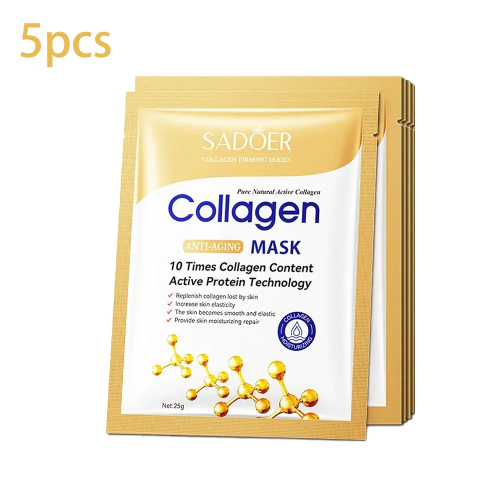 Masque Visage Collagène SADOER – Lot de 5/10/20/30 Pièces Raffermissant & Hydratant