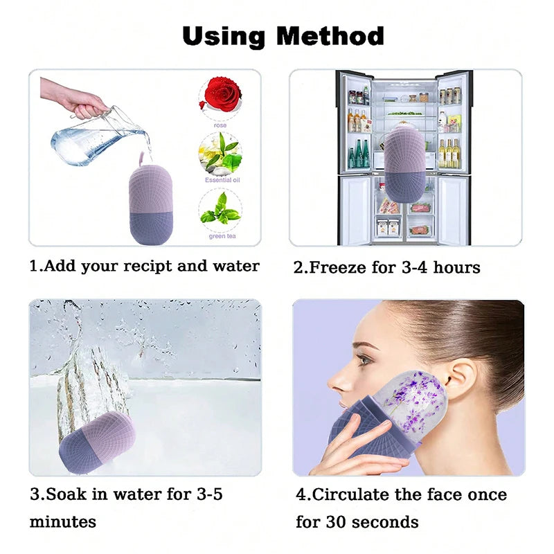 Rouleau de Glace Visage & Yeux – Massage Facial Silicone Réutilisable Anti-Fuites