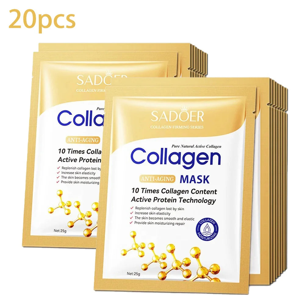 Masque Visage Collagène SADOER – Lot de 5/10/20/30 Pièces Raffermissant & Hydratant