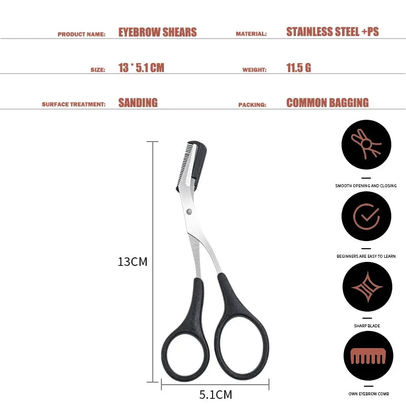 Ciseaux à Sourcils avec Peigne – Accessoires Maquillage en Acier Inoxydable pour Femmes