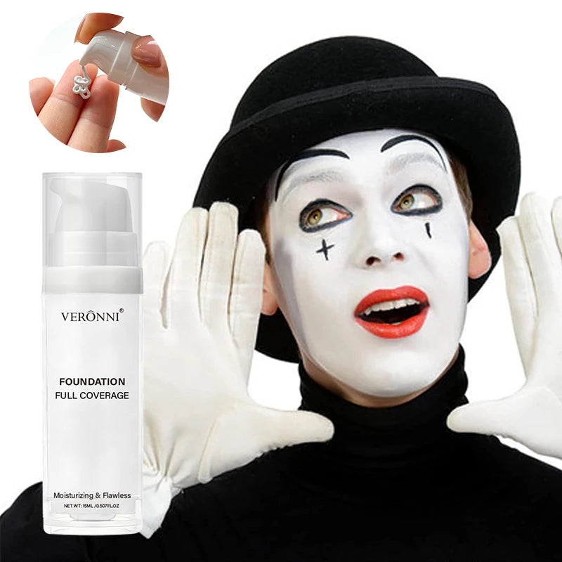 Fond de Teint Liquide Blanc, Couvrance Totale Longue Durée, Formule Crémeuse pour Maquillage Gothique, Cosplay, Fini Mat