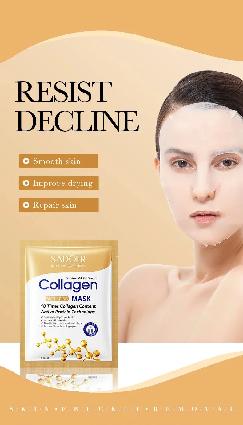 Masque Visage Collagène SADOER – Lot de 5/10/20/30 Pièces Raffermissant & Hydratant