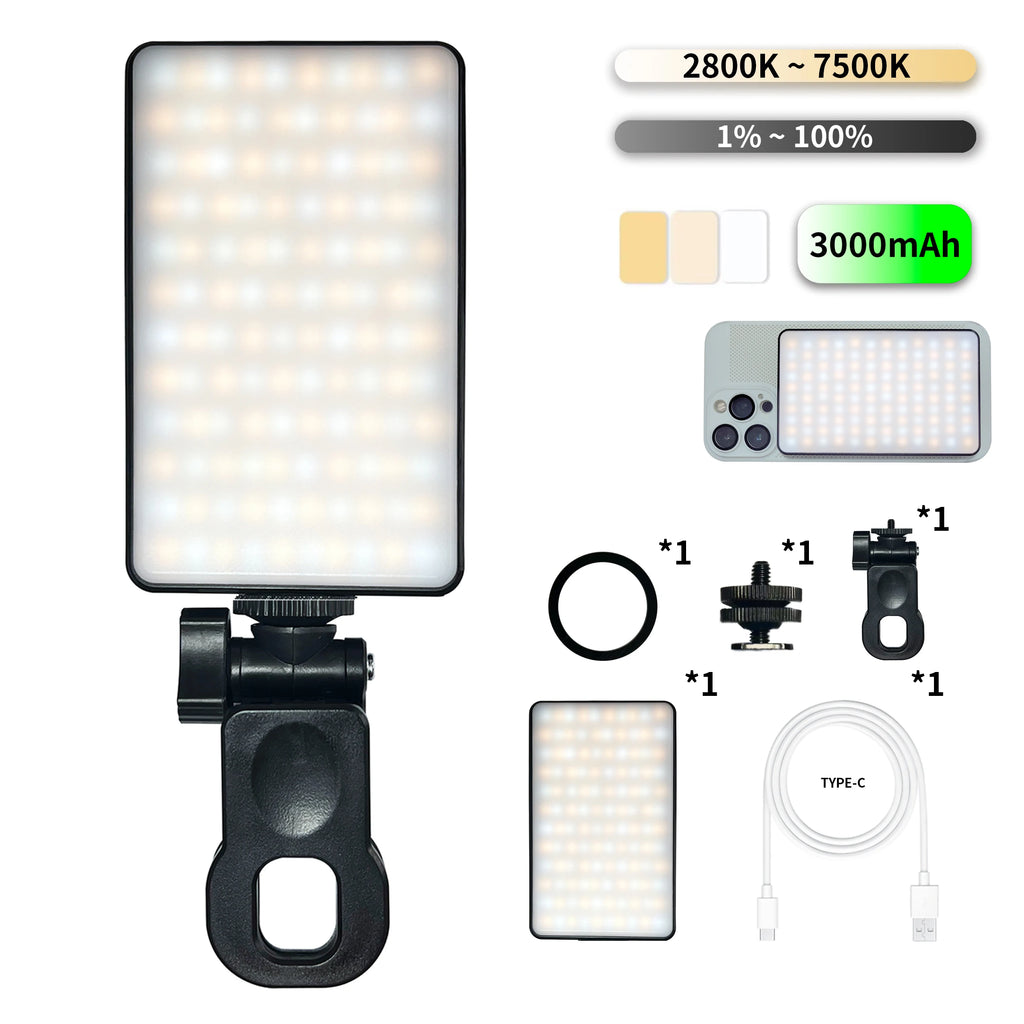 Lumière Selfie LED Magnétique Rechargeable – 3 Modes, 120 LEDs, Clip Universel pour Téléphone & Ordinateur
