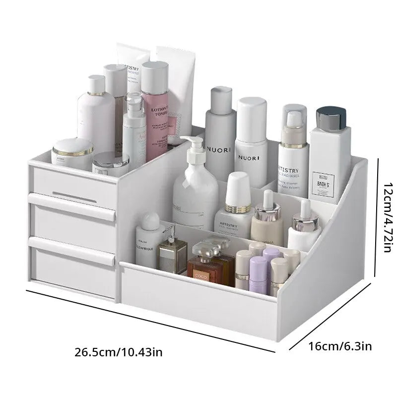 Boîte de Rangement Maquillage Blanche avec Tiroir – Étagère Plastique pour Coiffeuse et Bureau
