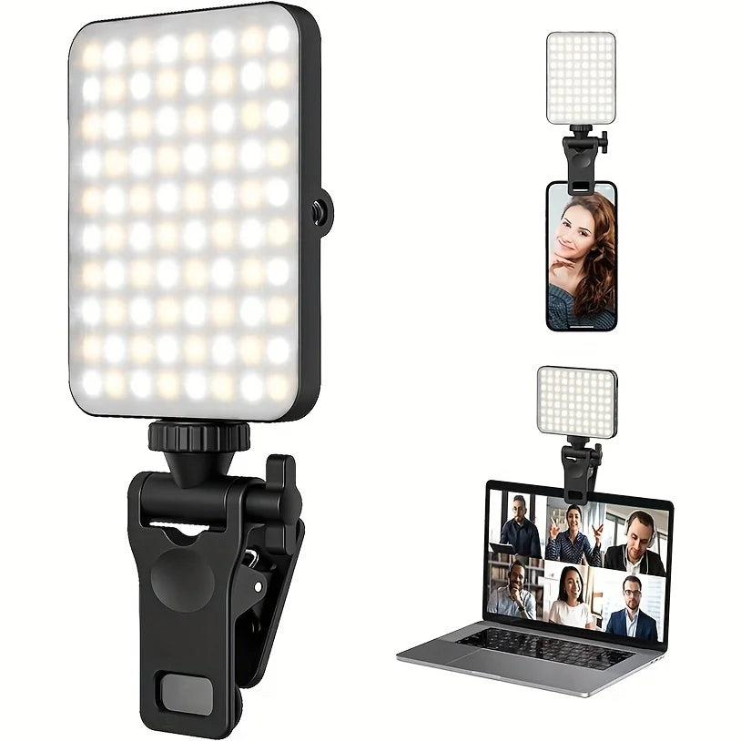 Lumière Selfie LED Magnétique Rechargeable – 3 Modes, 120 LEDs, Clip Universel pour Téléphone & Ordinateur