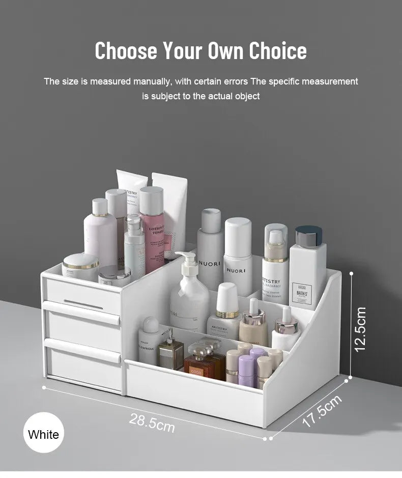 Boîte de Rangement Maquillage Blanche avec Tiroir – Étagère Plastique pour Coiffeuse et Bureau