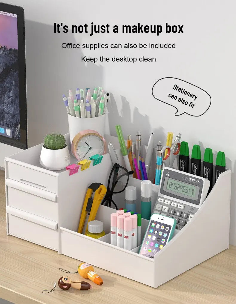 Boîte de Rangement Maquillage Blanche avec Tiroir – Étagère Plastique pour Coiffeuse et Bureau