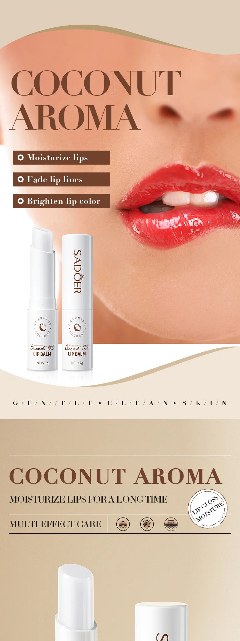 Baume à Lèvres Noix de Coco SADOER – Hydratation Longue Durée Homme & Femme