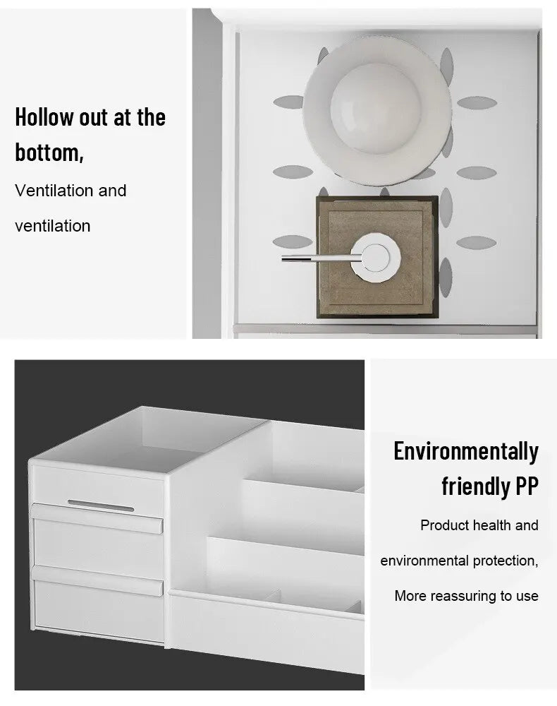 Boîte de Rangement Maquillage Blanche avec Tiroir – Étagère Plastique pour Coiffeuse et Bureau