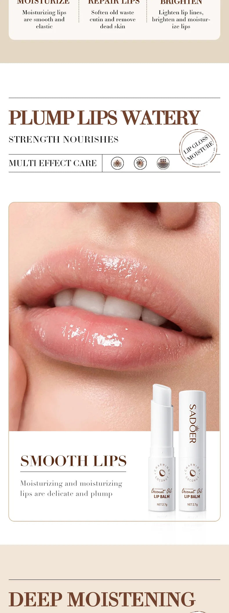 Baume à Lèvres Noix de Coco SADOER – Hydratation Longue Durée Homme & Femme