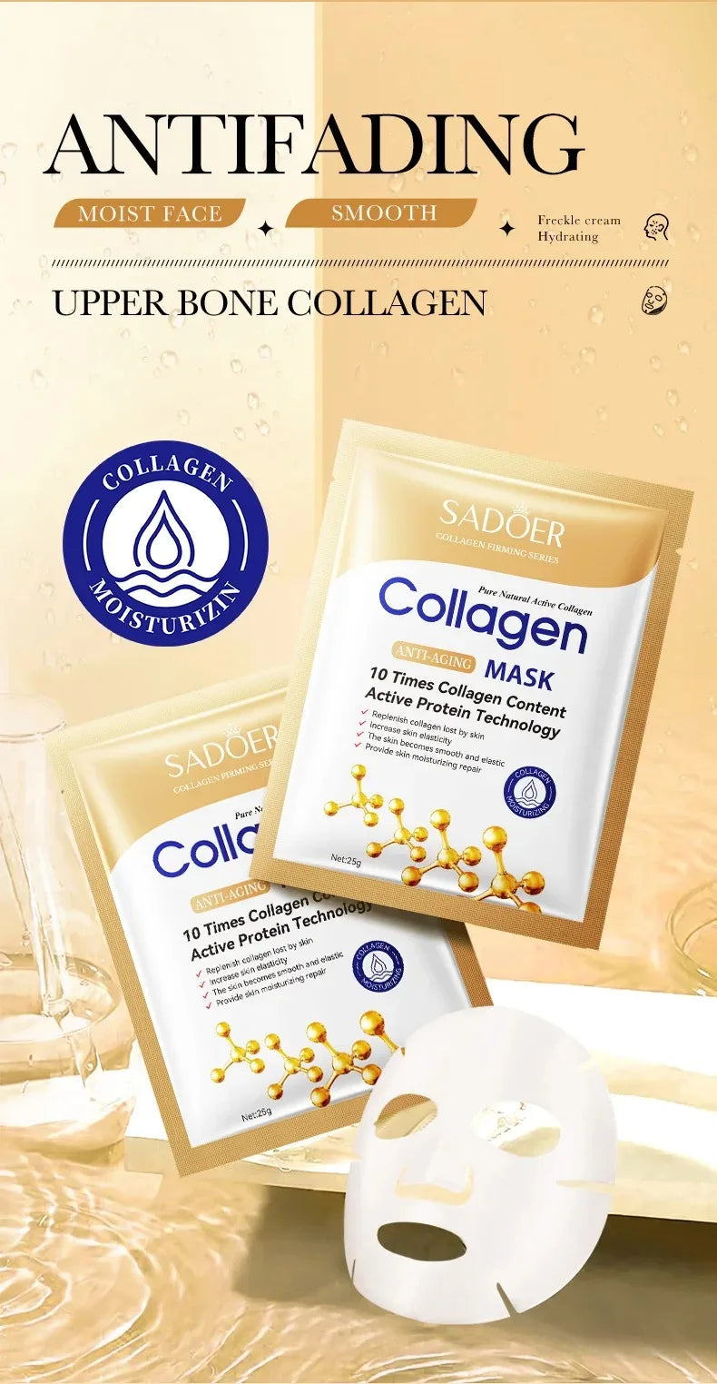 Masque Visage Collagène SADOER – Lot de 5/10/20/30 Pièces Raffermissant & Hydratant