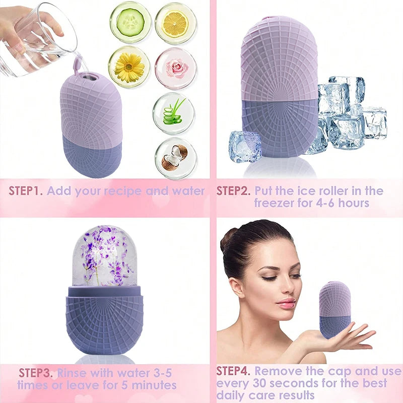 Rouleau de Glace Visage & Yeux – Massage Facial Silicone Réutilisable Anti-Fuites