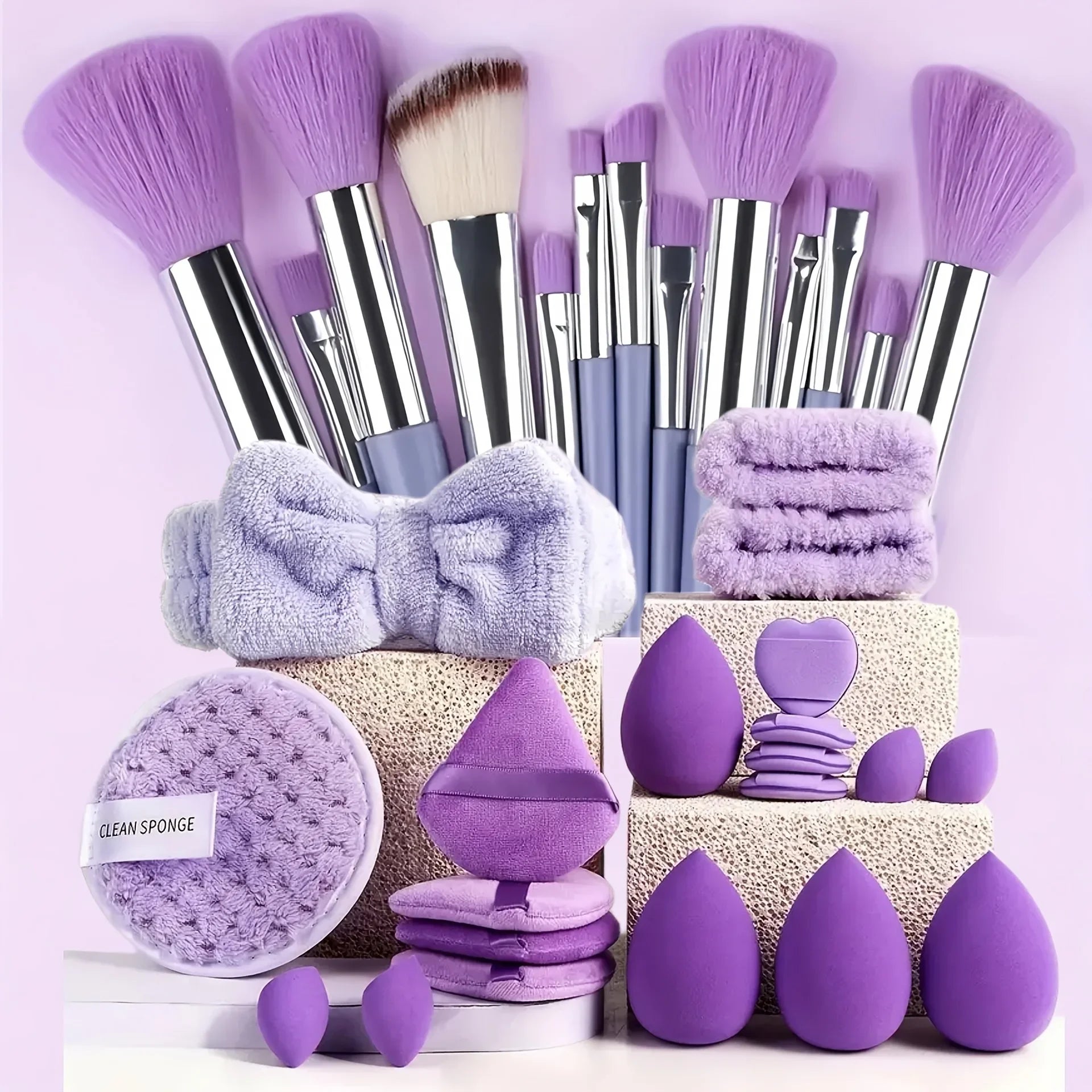 Kit Maquillage Complet 33 Pièces – Éponges & Pinceaux pour Application Parfaite