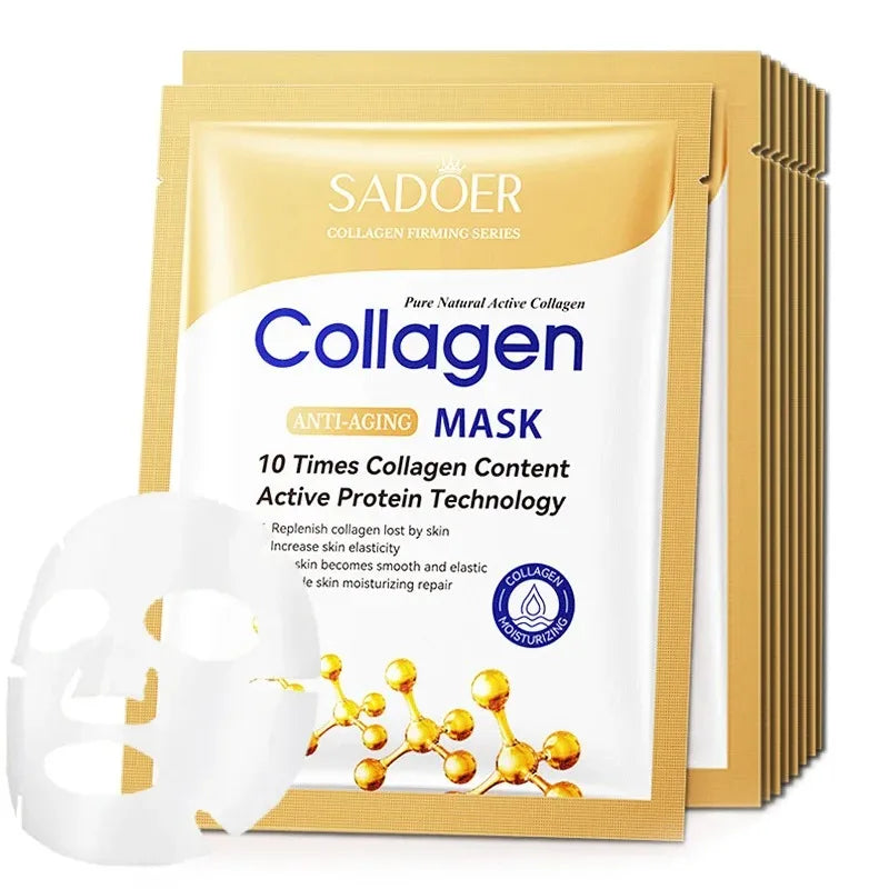 Masque Visage Collagène SADOER – Lot de 5/10/20/30 Pièces Raffermissant & Hydratant