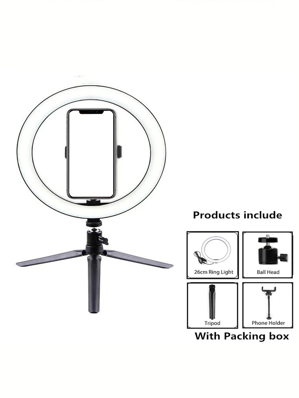 Anneau Lumineux 26 cm + Support Trépied pour Selfies et Photographie