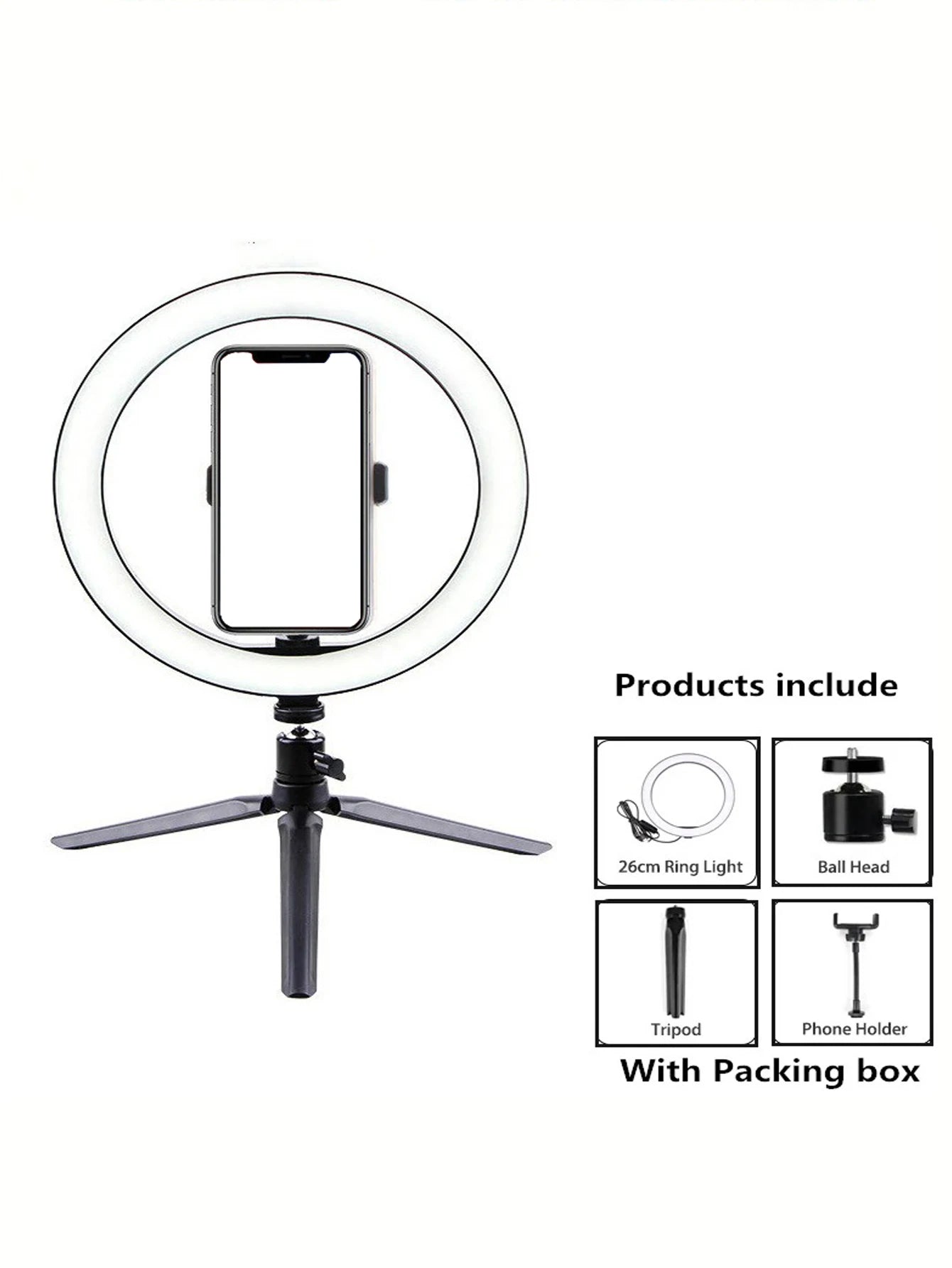 Anneau Lumineux 26 cm + Support Trépied pour Selfies et Photographie