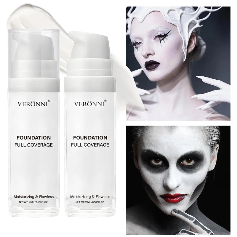 Fond de Teint Liquide Blanc, Couvrance Totale Longue Durée, Formule Crémeuse pour Maquillage Gothique, Cosplay, Fini Mat