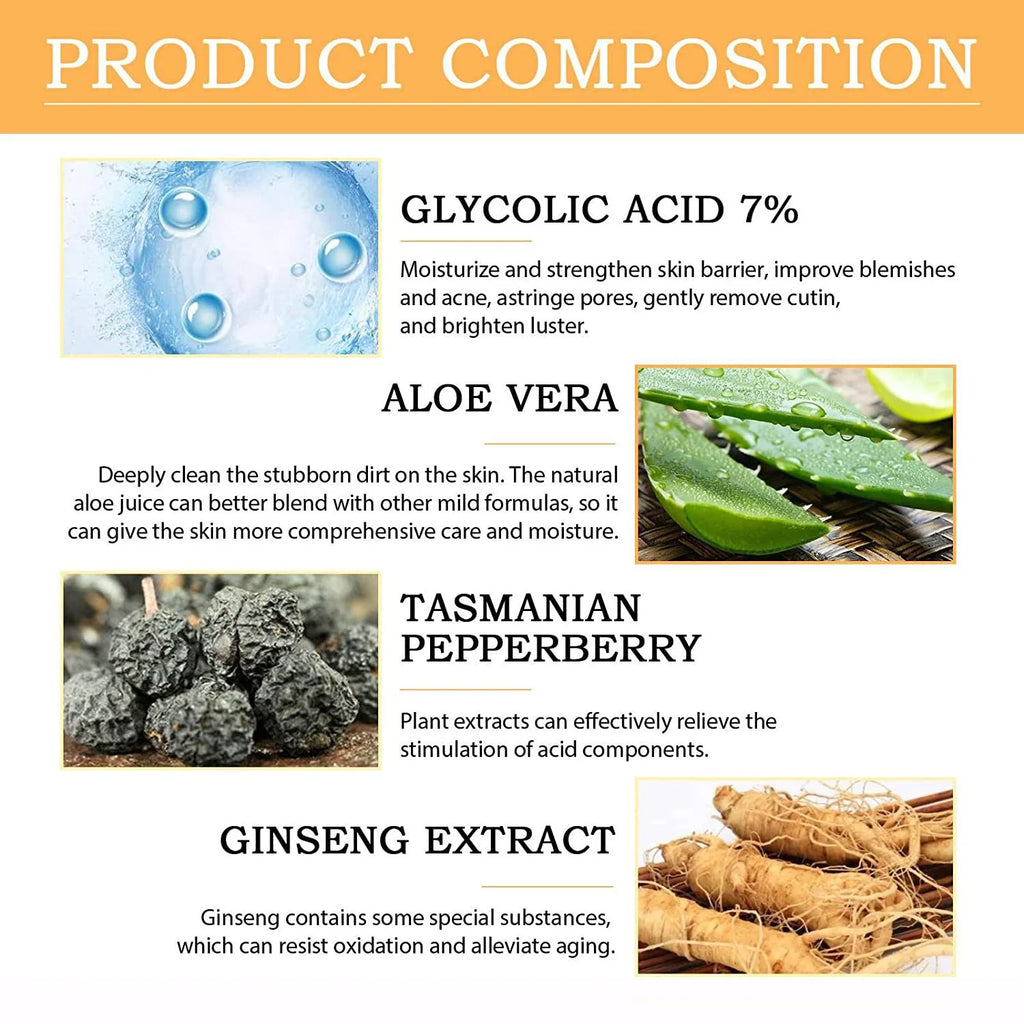 Solution Tonique à l'Acide Glycolique 7% – Soin Anti-Acné & Hydratant 100ml