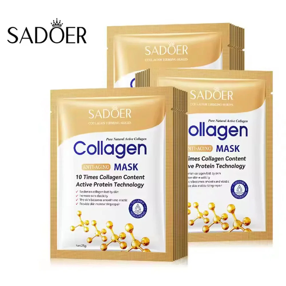 Masque Visage Collagène SADOER – Lot de 5/10/20/30 Pièces Raffermissant & Hydratant