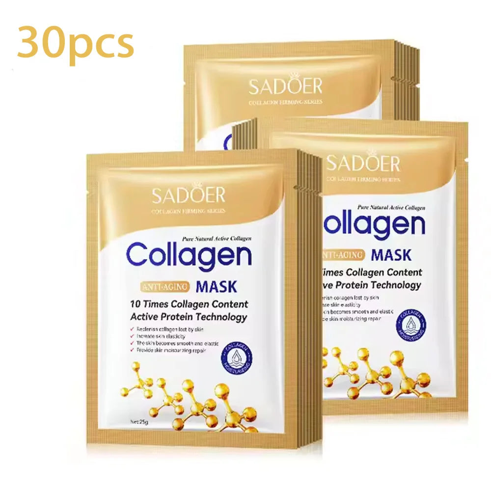 Masque Visage Collagène SADOER – Lot de 5/10/20/30 Pièces Raffermissant & Hydratant