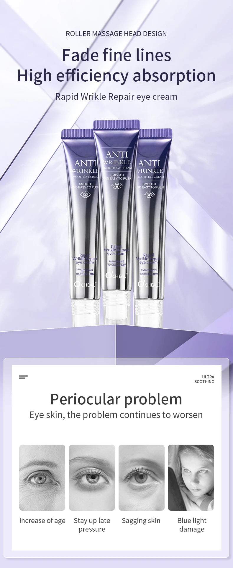 Crème Yeux Roller Massant O'CHEAL – Anti-rides, Anti-Cernes & Acide Hyaluronique 20g