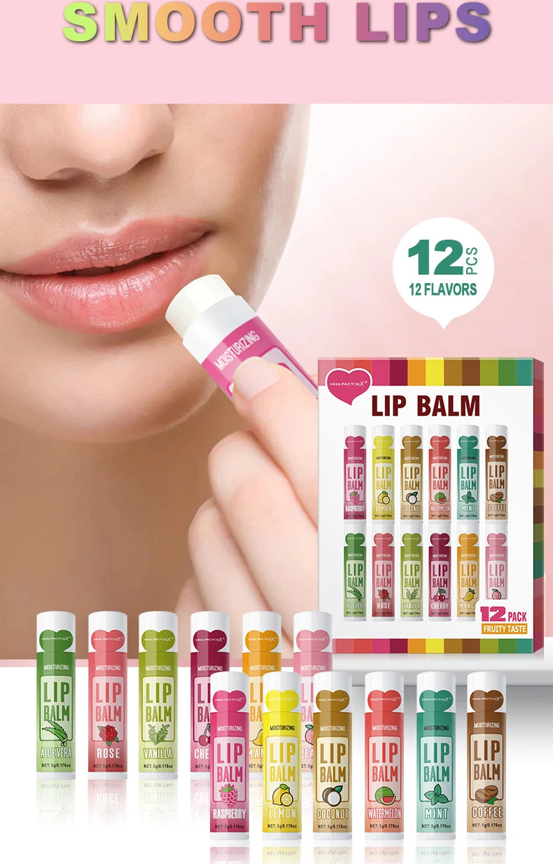 Coffret Cadeau 12 Baumes à Lèvres – Soin Hydratant Lèvres Homme & Femme