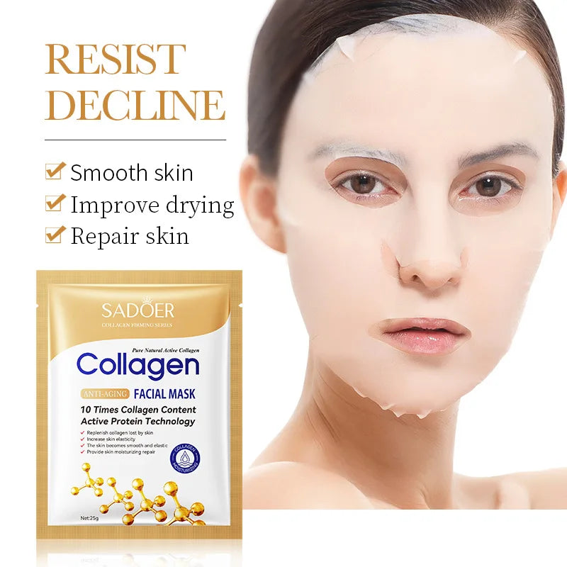 Masque Visage Collagène SADOER – Lot de 5/10/20/30 Pièces Raffermissant & Hydratant