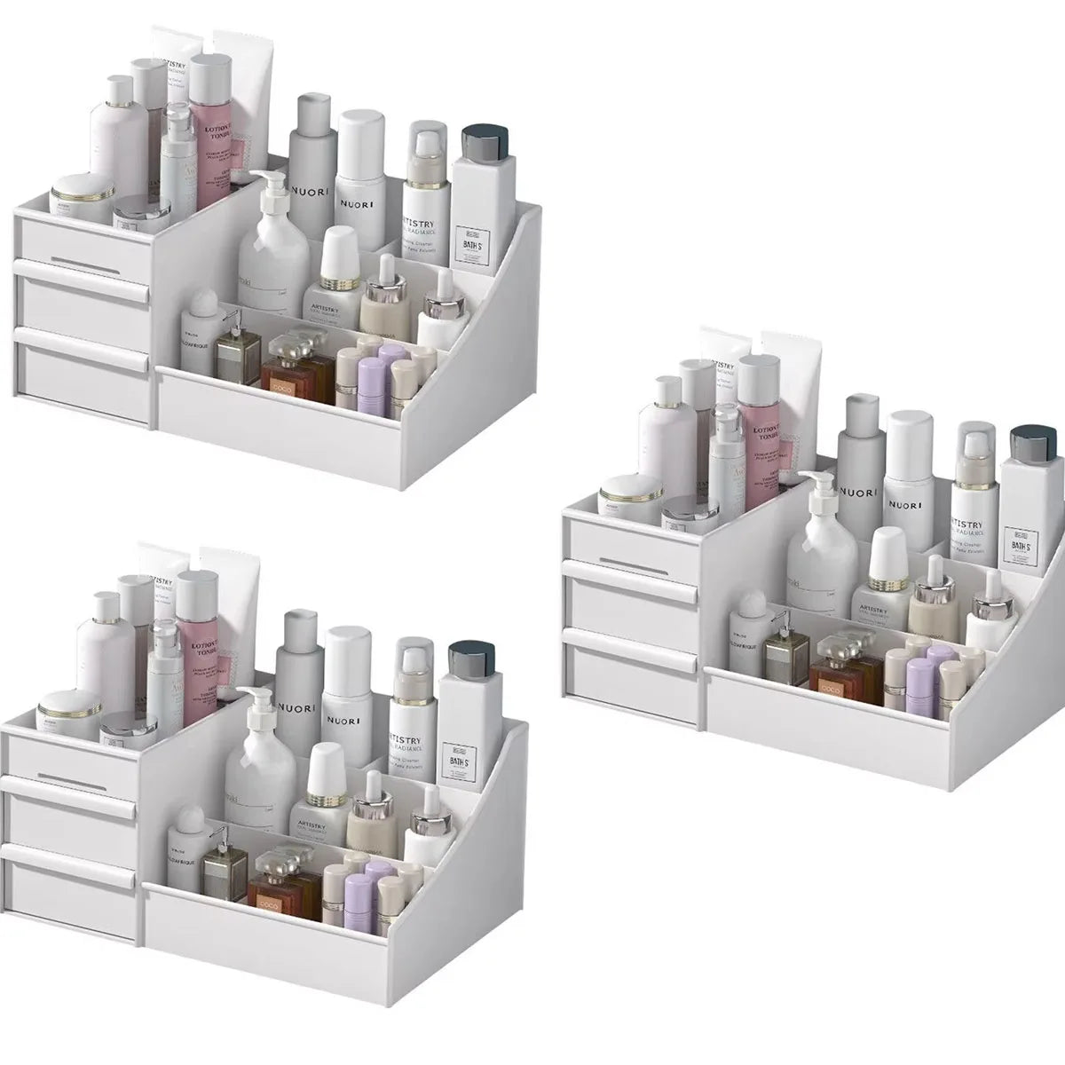 Boîte de Rangement Maquillage Blanche avec Tiroir – Étagère Plastique pour Coiffeuse et Bureau