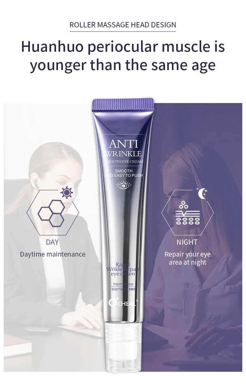 Crème Yeux Roller Massant O'CHEAL – Anti-rides, Anti-Cernes & Acide Hyaluronique 20g